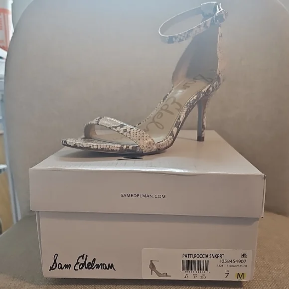 Sam Edelman Snakeskin Patterned  Ankle Strap Heels EUC - Picture 7 of 9